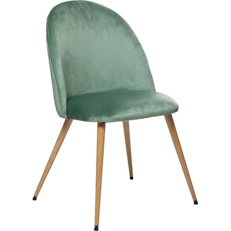 Atmosphera – Chaise de table en velours vert céladon – Pieds en métal imitation hêtre – Hauteur d'assise 47 cm – Confort optimal pour repas et travail (1/4)