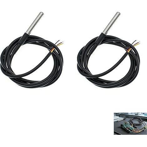 2 Pièces Capteur Température pour DS18B20, Sonde pour DS18B20 Numérique Étanche 1 m, -20 à +80°C, Câble Waterproof 3 Fils, Compatible Microcontrôleurs pour Intérieures Extérieures (1/5)