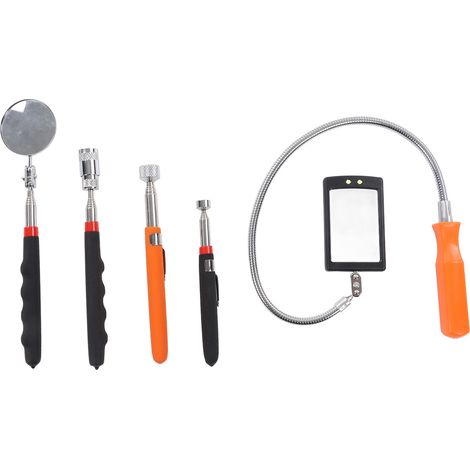 Lot de 5 tiges magnétiques télescopiques 360° avec LED, résistantes aux chocs, outil de récupération flexible à aimant orientable pour bricolage et mécanique (1/5)