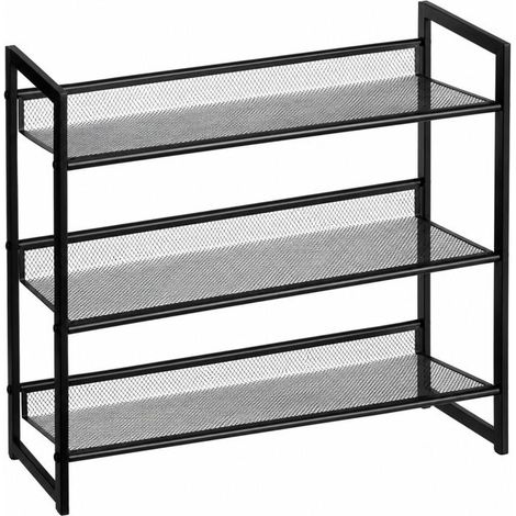 Etagère meuble à chaussures à 3 niveaux en métal grillagé noir,Capacité 9 Paires - Longueur 64 x Profondeur 23 x Hauteur 59 cm (1/5)