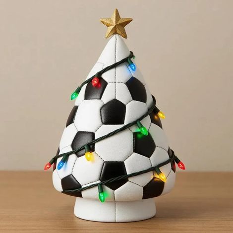Décoration Arbre De Noël En Forme De Ballon De Football - Avec Lumières Intégrées - Pour Salles De Jeux Et Bureau - 1 Pièce - Blanc (1/2)