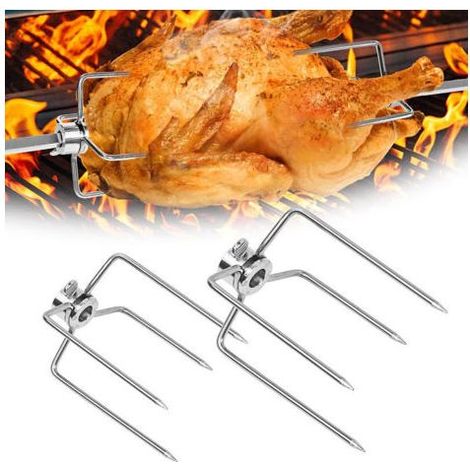 Clip di Carne in Acciaio Inox Ago Carne Accessori Pin Barbecue con Bloccaggio a Vite per Barbecue e la Rotazione del Mandrino (2 Pezzi) (1/5)