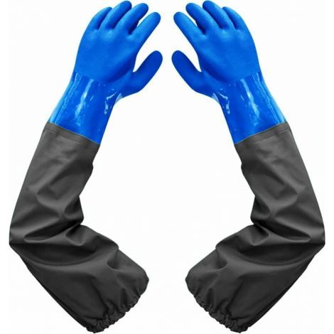 Guanti impermeabili satinati per la pulizia di stagni, fodera floccata da 66 cm, polsini elasticizzati, per industria chimica, agricoltura, pesca, edilizia. (1/5)