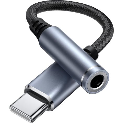 Adaptateur de Prise de Casque à 3,5mm, Adaptateur Jack USB Type C pour iPhone 16 15 Pro Max Plus, Type C vers Audio pour Galaxy S24 S23 Ultra Note 20 A54, pour Huawei P50 P40/Mate 30 (Gris) (1/5)
