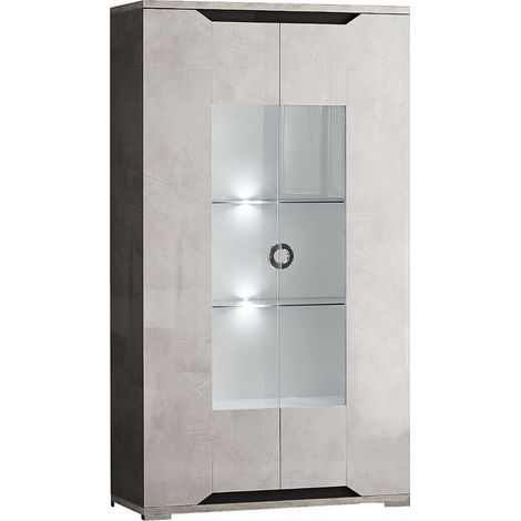 Vitrine 2 portes + Led aspect ciment et gris anthracite - LIBECCIO (1/5)