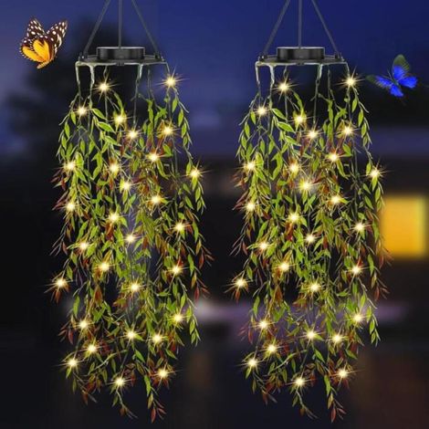 Lampe Solaire Exterieur- Lampe Solaire en Bambou Artificiel- 1pcs de Plantes Artificielles à Feuilles Caduques (1/4)