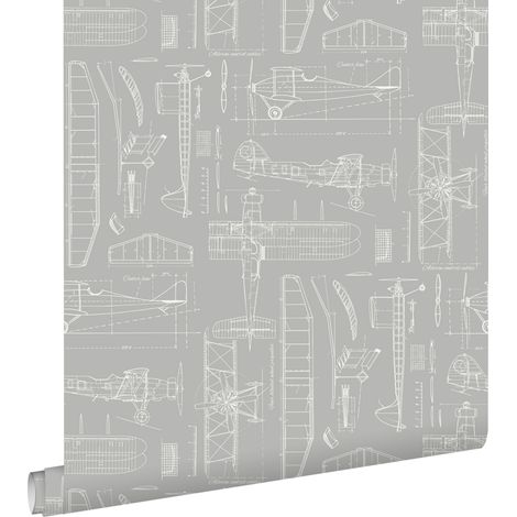 papier peint dessins de construction d'avions taupe - ESTAhome (1/5)