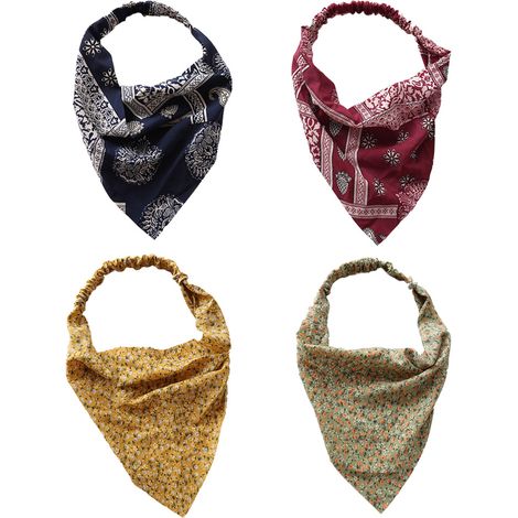 Bandana Cheveux - Bandeau Triangulaire en Chiffon Élastique - Pour Femme - Accessoire Coiffure Polyvalent - 4 Pièces (1/5)