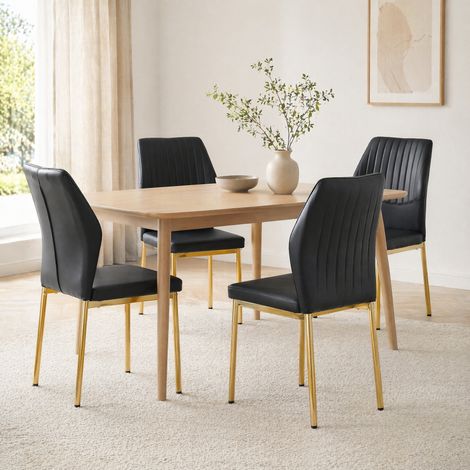MEUBLIV Esszimmerstuhl-Set, 4-teilig, 43 cm, Schwarz und Gold – gerillte Rückenlehne (1/5)