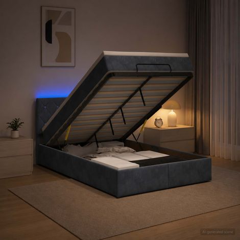 Cama tipo otomana con colchón y LED Gris oscuro 120 x 190 cm (1/5)