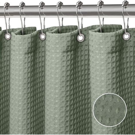 Rideau Douche Rideaux Baignoire Tissu Polyester Lavable en Machine Rideau Salle de Bain avec 12 crochets en plastique Rideau Salle de Bain Imperméable 180 x 180 cm(Vert) (1/5)