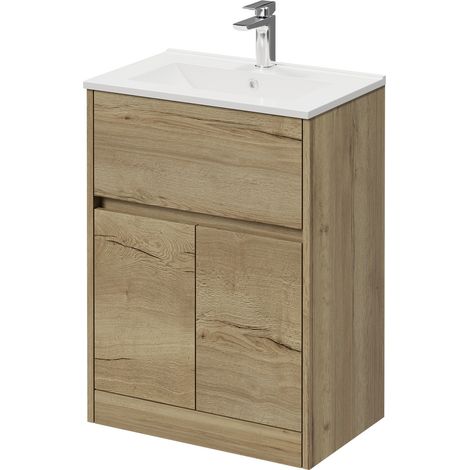 Montego Autumn Oak 600mm 1 Drawer 2 Door Vanity Unit with Angel Basin