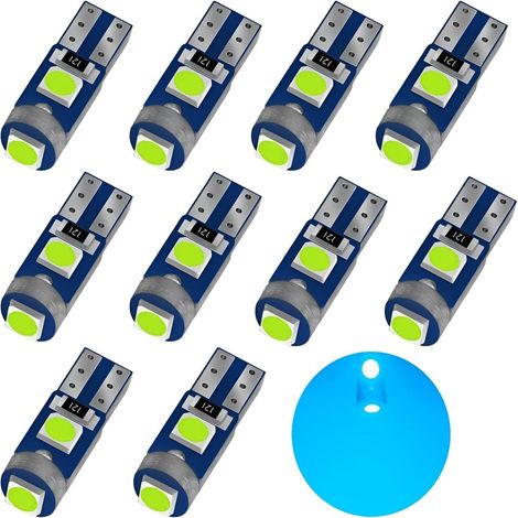 10 x T5 W3W 2721 27 37 286 PC74 LEDs, 12 V, 20 LM, 0.7 W, 3 SMD 3030 Chips for Car Interior Lighting Dashboard Replacement Instrument Lamp (Sky Blue) (1/5)