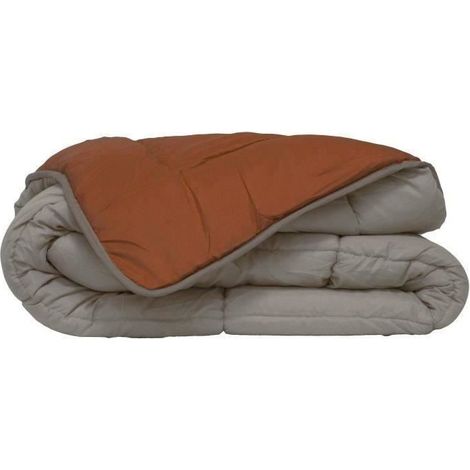 POYET MOTTE Couette Microfibre 400g/m2 CALGARY - 200 x 200 cm - Gris galet et Marron gimgembre (1/6)
