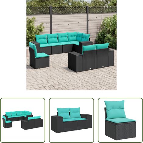 vidaXL Canapé en résine - Salon de jardin 8 pcs avec coussins noir résine tressée (1/5)