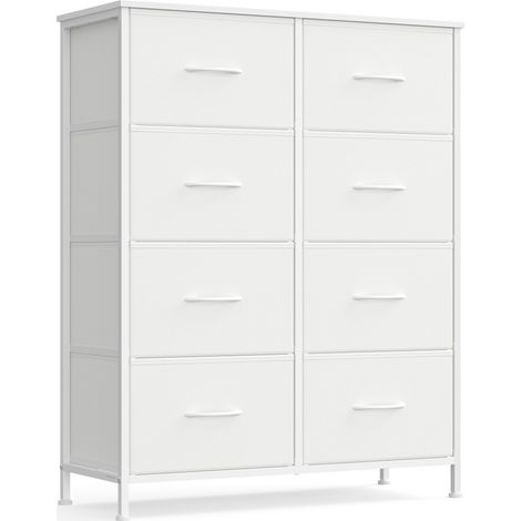 Songmics – Commode 8 tiroirs en acier et MDF – Dimensions 30 x 76,7 x 95,2 cm – Tiroirs en tissu non-tissé – Blanc nuage et blanc neige (1/5)