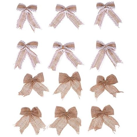 24 nœuds en jute pour sapin. Fleurs. Mini nœuds. Club. Décoration originale. Pendentif nœud en dentelle. Accessoires pour sapin de Noël. Lin. (1/5)