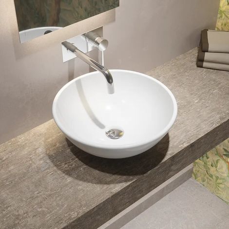 Lavabo à poser rond 41x41x16 cm Blanc (1/4)