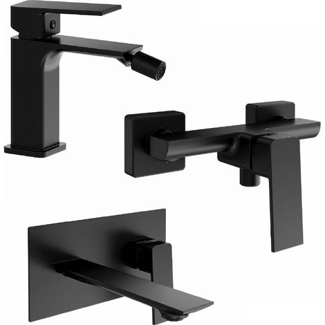 Set miscelatori lavabo ad incasso bidet senza scarico ed esterno doccia nero opaco Ingrid (1/4)