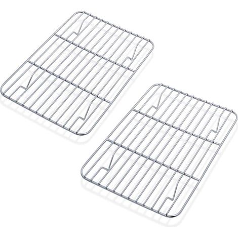 Lot de 2 grilles de refroidissement, 100 % acier inoxydable, épaisses, grillades de refroidissement, rectangulaires pour cuisson, rôtir, grillades de refroidissement – 21,5 x 16 x 2 cm, saines (1/5)