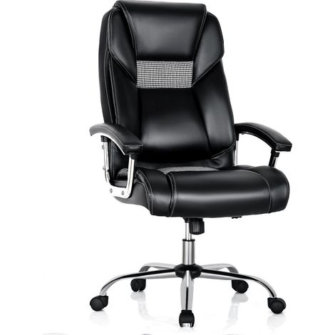 High-back Executive Chair PVC Leather Upholstered Home Office Chair Padded Back (1/5)