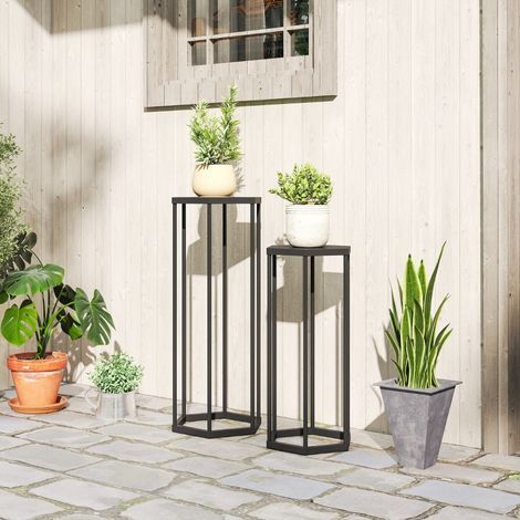 Ensemble de 2 supports hexagonaux en métal pour pots de fleurs – idéal intérieur/extérieur, jardin, terrasse et balcon (1/4)