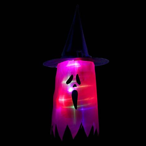 Guirlande lumineuse LED de chapeaux de sorcière fantômes à suspendre pour Halloween, décoration extérieure pour arbre, porche ou jardin.