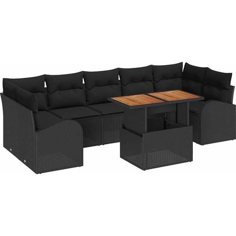 Garden Sofa Set with Cushion 8 pcs Black 100 x 55 x 73 cm vidaXL