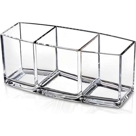 Rangement Maquillage, Organisateur de cosmétiques avec 3 grilles, Rangement Pinceaux en Acrylique Transparent pour Pinceaux de Maquillage, Rouges à Lèvres-Fei Yu (1/5)