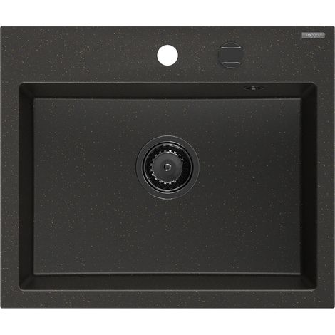 Mexen Oscar évier en granit 1-bassin 580 x 490 mm, noir/or métallisé, siphon noir - 6519581000-75-B (1/5)