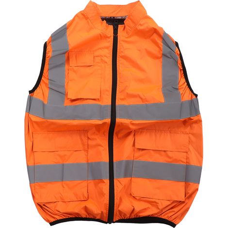 Gilet ventilateur rafraîchissant été, veste climatisée à bandes réfléchissantes, rechargeable, vêtement de travail 5V, orange fluorescent XXL (1/5)