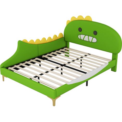 Lit enfant 140200cm, forme de dinosaure de dessin animé, lit plat, matériau PU, vert (1/5)