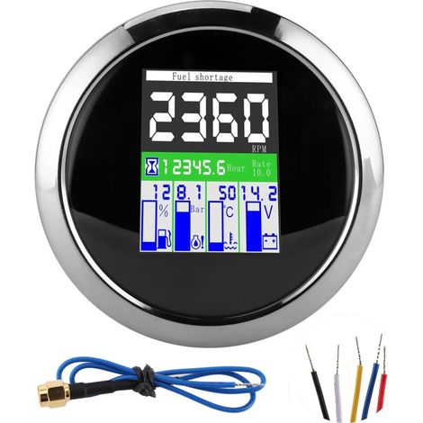 Jauge multifonction 85mm RPM Temp Pression d'huile Compteur de niveau de carburant pour voiture hors-bord MotorcycleBlack Dial. (1/5)