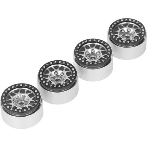 Vier 1,9 Zoll RC Beadlock-Räder aus Aluminiumlegierung, passend für den Axial SCX10 90046 AXI 03007 1/10 RC Crawler, silber. (1/5)