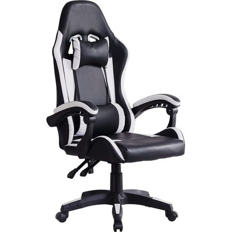 Gaming Chair Ergonomic Racing Office Chair Height Adjustable Mid-Back Computer Desk Chair with Headrest Armrest and Lumbar Support for Office and Home, White (1/5)