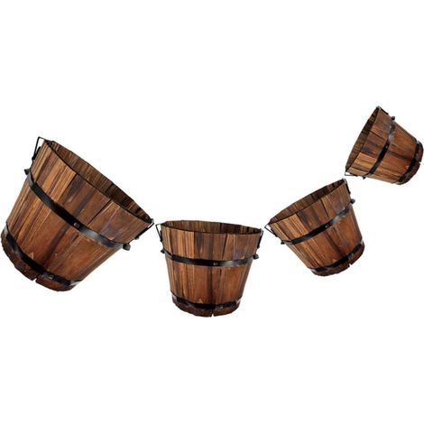 Rustic Barrel Planter Set of 4 Pieces in Wood and Metal (1/5)