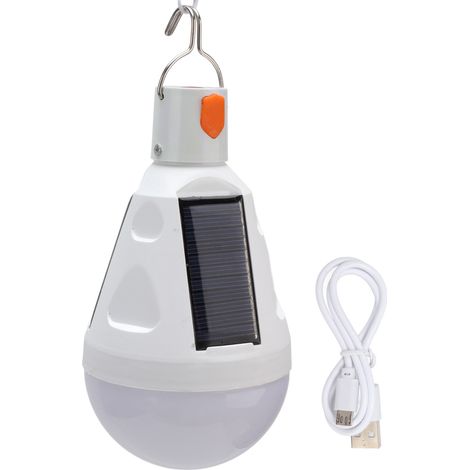 Ortviai Ampoule LED Solaire 12 W IP65 Étanche pour Extérieur, Camping et Secours – Blanc Pur 6500 K, Recharge USB ou Solaire (1/5)