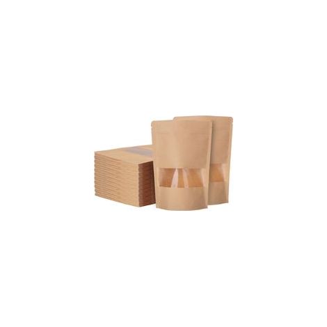 Beijiyi – Lot de 200 sachets kraft alimentaire avec fenêtre 14x20cm – Sachets zip réutilisables – Imperméables pour stockage noix et aliments secs