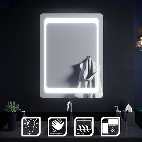 ELEGANT Horizontal Vertical Mirror Illuminated LED Bathroom Mirror Simple Style 800 x 600mm + Demister and Sensor (1/5)