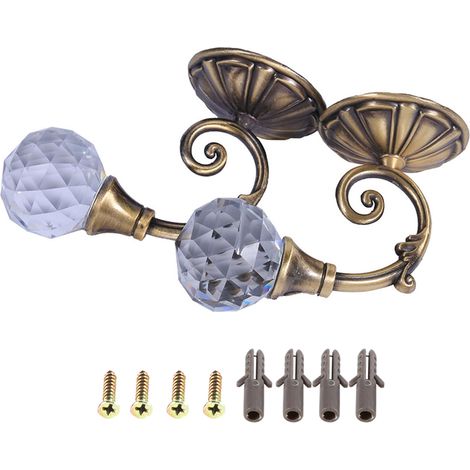 2x Crochets à Rideaux en Métal et Cristal, Porte-Store Murale Bronze Foncé pour Fenêtre (1/5)