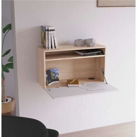 Escritorio suspendido modelo 628 color roble y blanco. 44x75x30 (alto x ancho x fondo) (1/2)