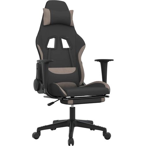 Silla gaming con reposapiés tela negro y gris taupe vidaXL (1/5)
