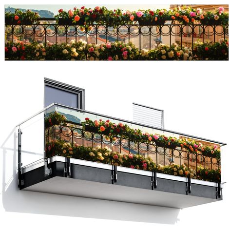 Balcony Privacy Banner Flowers - Fence - Cityscape - Summer 500x120 cm
