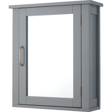 Teamson Home Bathroom Wall Cabinet, Wooden Cabinet with Mirror Door, Medicine Cabinet, Bathroom Furniture, Bathroom Storage, Grey, 15.2 x 46 x 52.4 (cm)