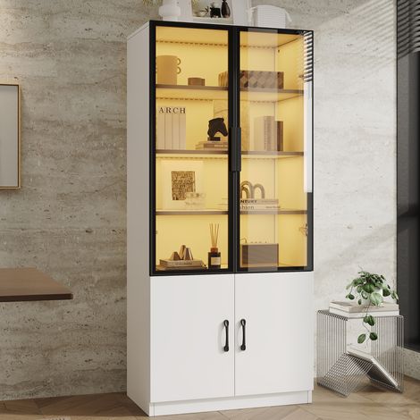 Vetrina bianca 60 x 40 x 160 cm con LED multicolore, vetro fumé e 2 ante (1/5)