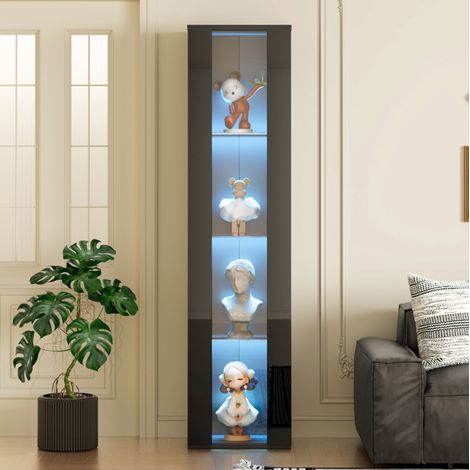 Vitrina de cristal multifunción 40 x 29 x 170 cm, LED multicolor, mural, negra DESVIAE (1/5)