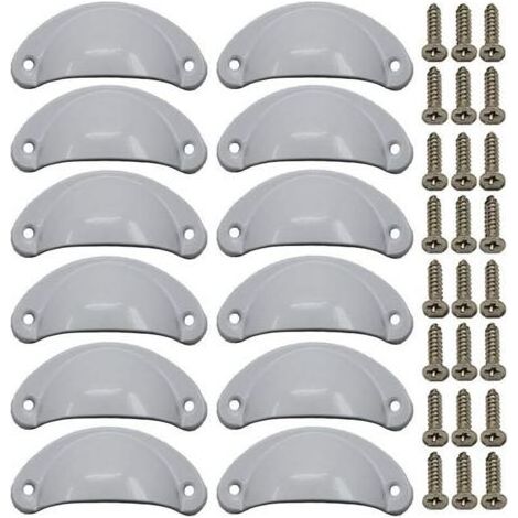 Lot de 12 poignées coquillage vintage pour commode, meuble de cuisine, forme demi-lune, 8,1 cm x 3,5 cm, blanc (1/4)