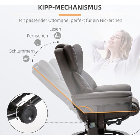 Relaxsessel mit Fußstütze, 360° drehbarer TV-Sessel mit Massagefunktion, Liegefunktion, Massagesessel mit Seitentasche, Relaxsessel, Wohnzimmersessel aus Kunstleder, Braun (1/5)
