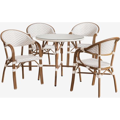 Ensemble de bistrot Brielle composé d'une table ronde de 80 cm et de 4 chaises de jardin empilables en aluminium avec accoudoirs SKLUM Beige nude - Blanc Gardenia (1/5)