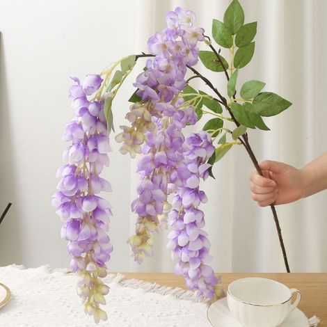 Bouquet De Fleurs Artificielles - 5 Tiges Dont Chrysanthème, Rose, Camélia, Hyacinthe Et Cerisier - Pour Décoration De Table Et Intérieur - 1 Pièce Violet (1/5)